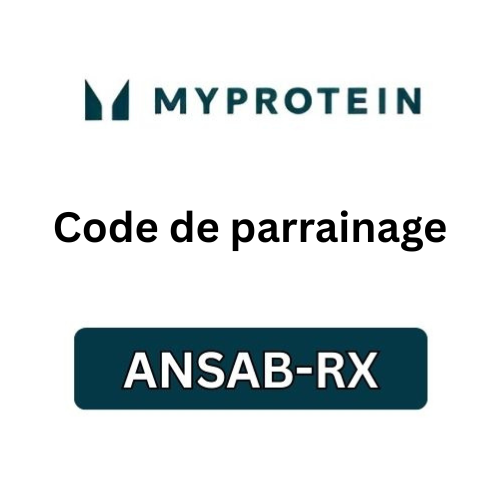 Code de parrainage Myprotein « ANSAB-RX » obtenez 15 £ de réduction sur votre première commande